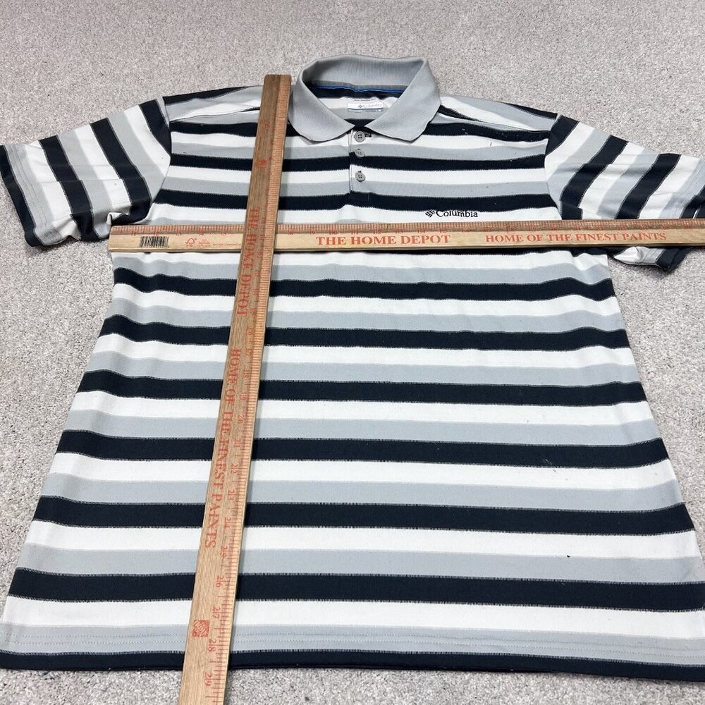 Columbia Polo Men’s Gray White Striped Short Sleeve Size Large - Picture 2 of 10